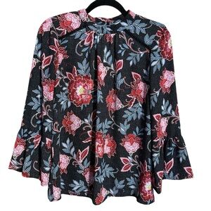 LOFT Ann Taylor Floral PolkaDot Cropped Bell Sleeve Career Professional Blouse S